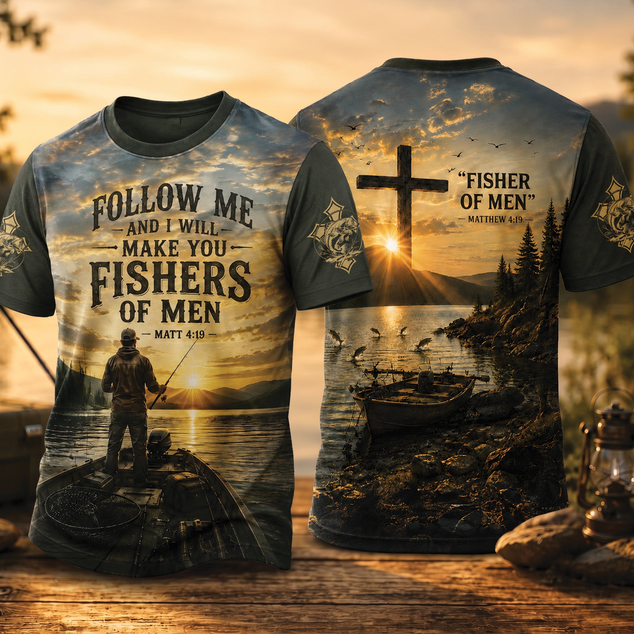 Follow Me Fishers of Men Christian All Over Print Shirt, Matthew 4:19 Fishing Shirt