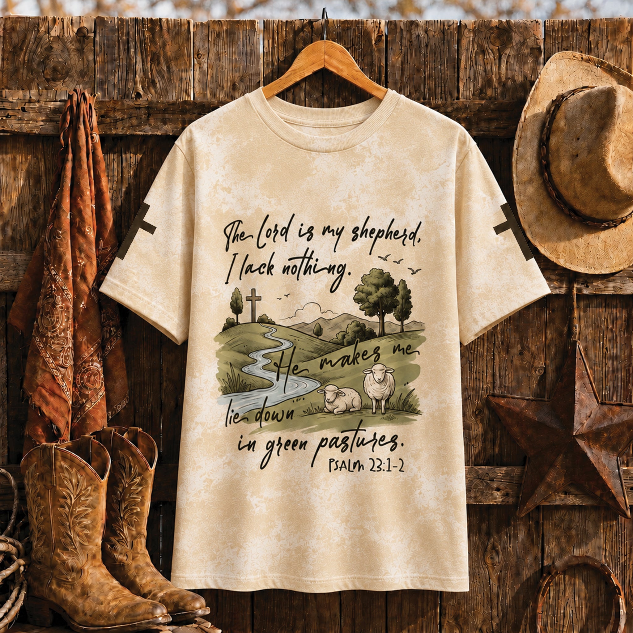 Psalm 23:1-2 Christian All Over Print Shirt, The Lord Is My Shepherd Bible Verse Shirt