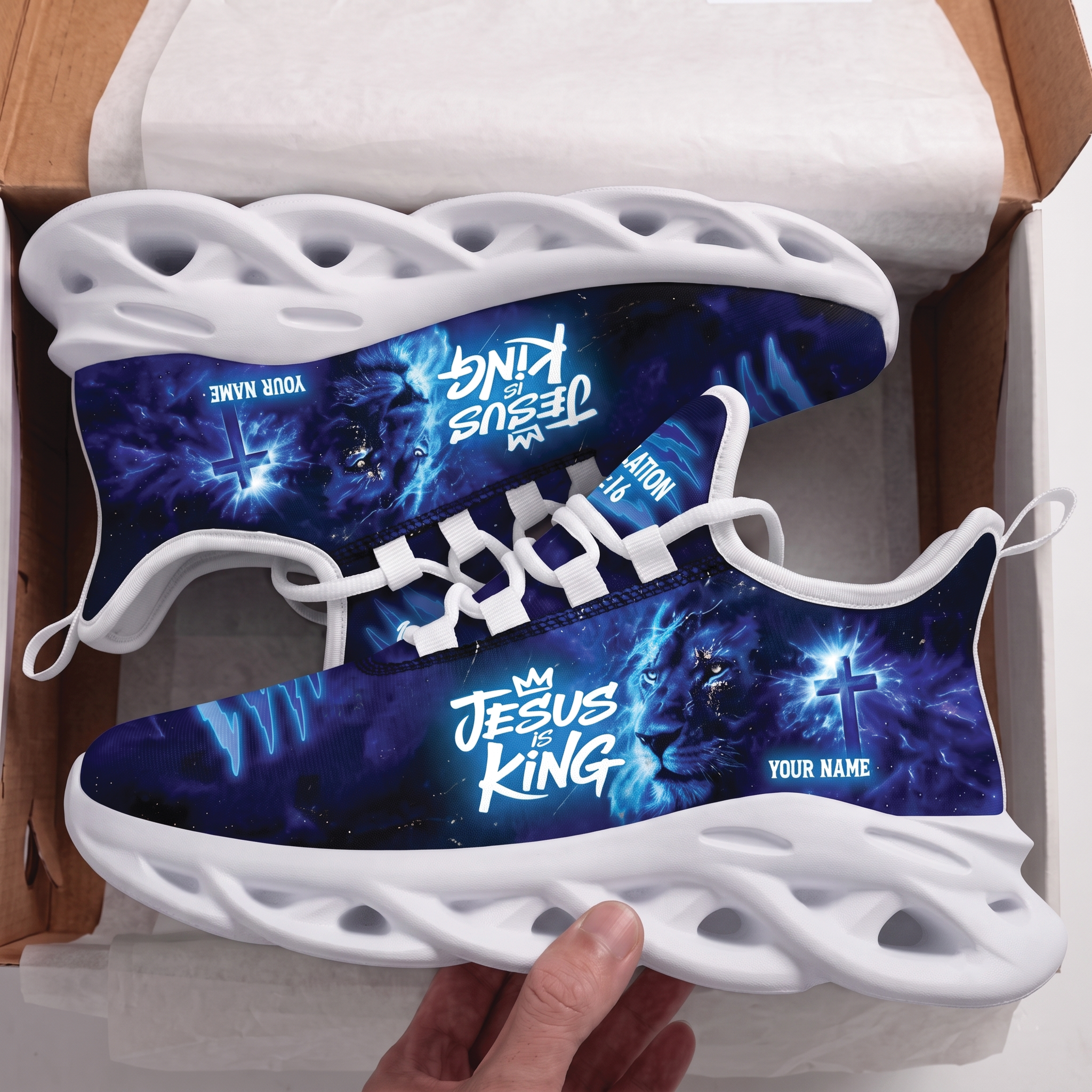 Custom Name Jesus Is King Sneakers, Christian Max Soul Shoes