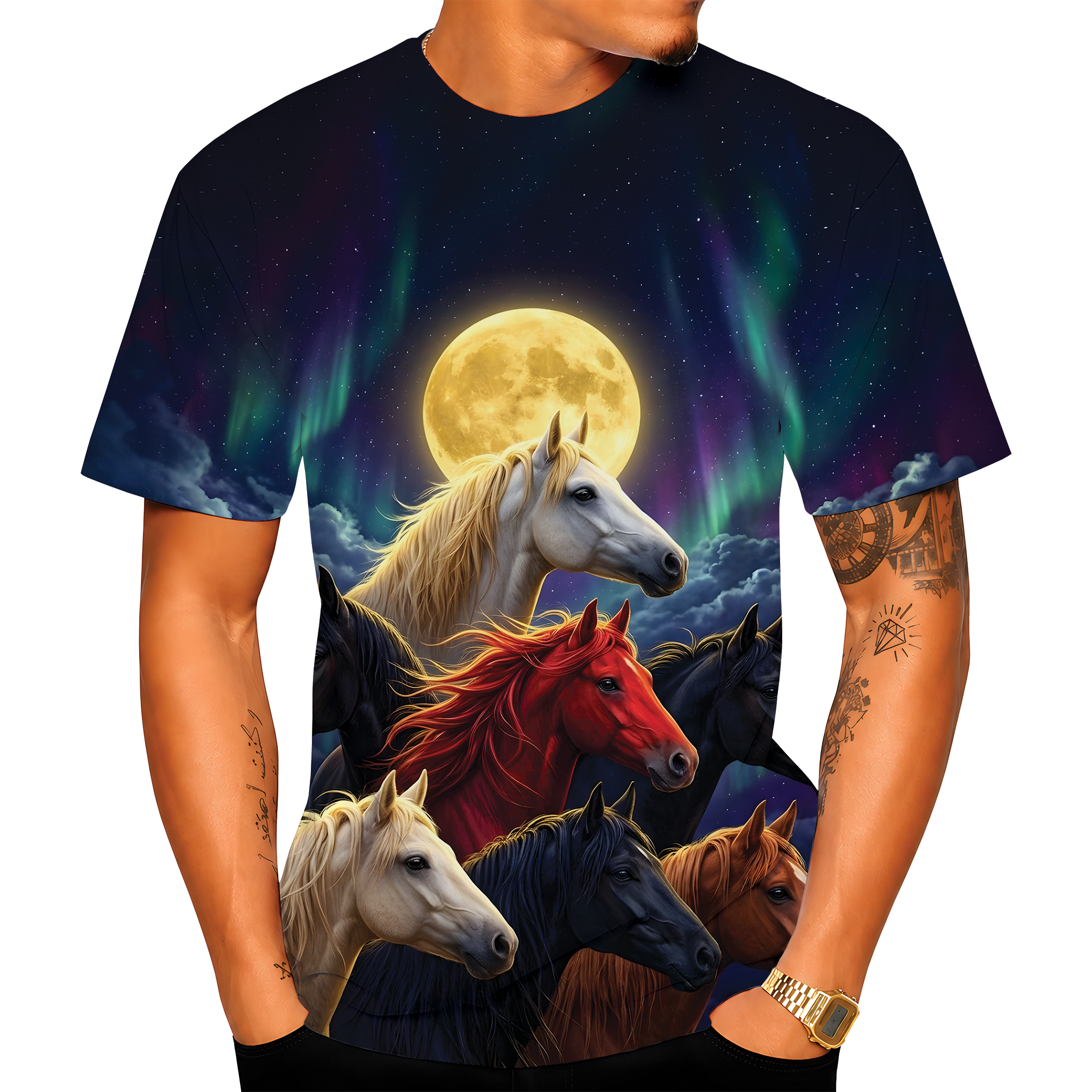 Wild Horse 3D Printed T-Shirt, Retro Horse and Moon Shirt