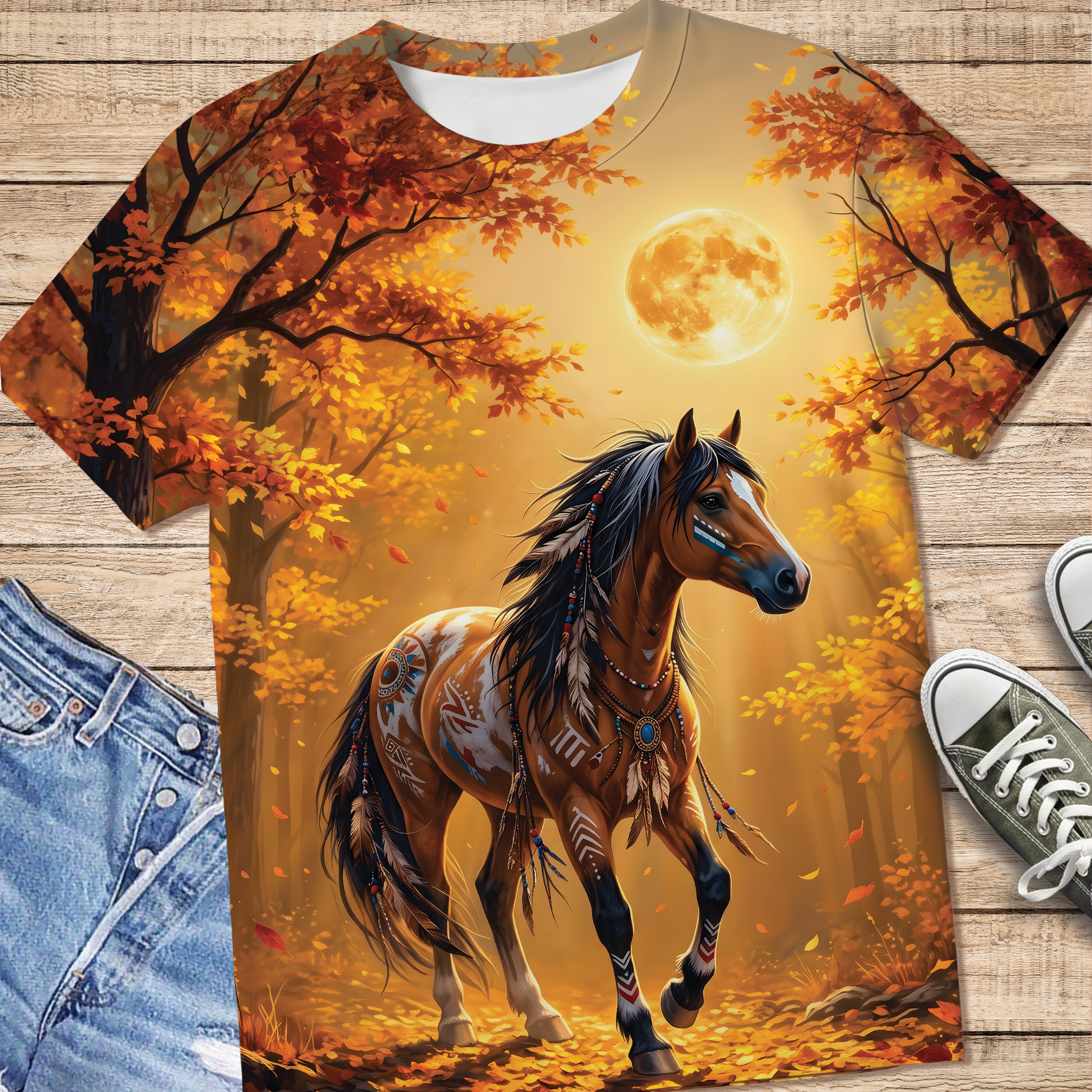 Tribal Horse in Golden Autumn Woods All Over Print Shirt