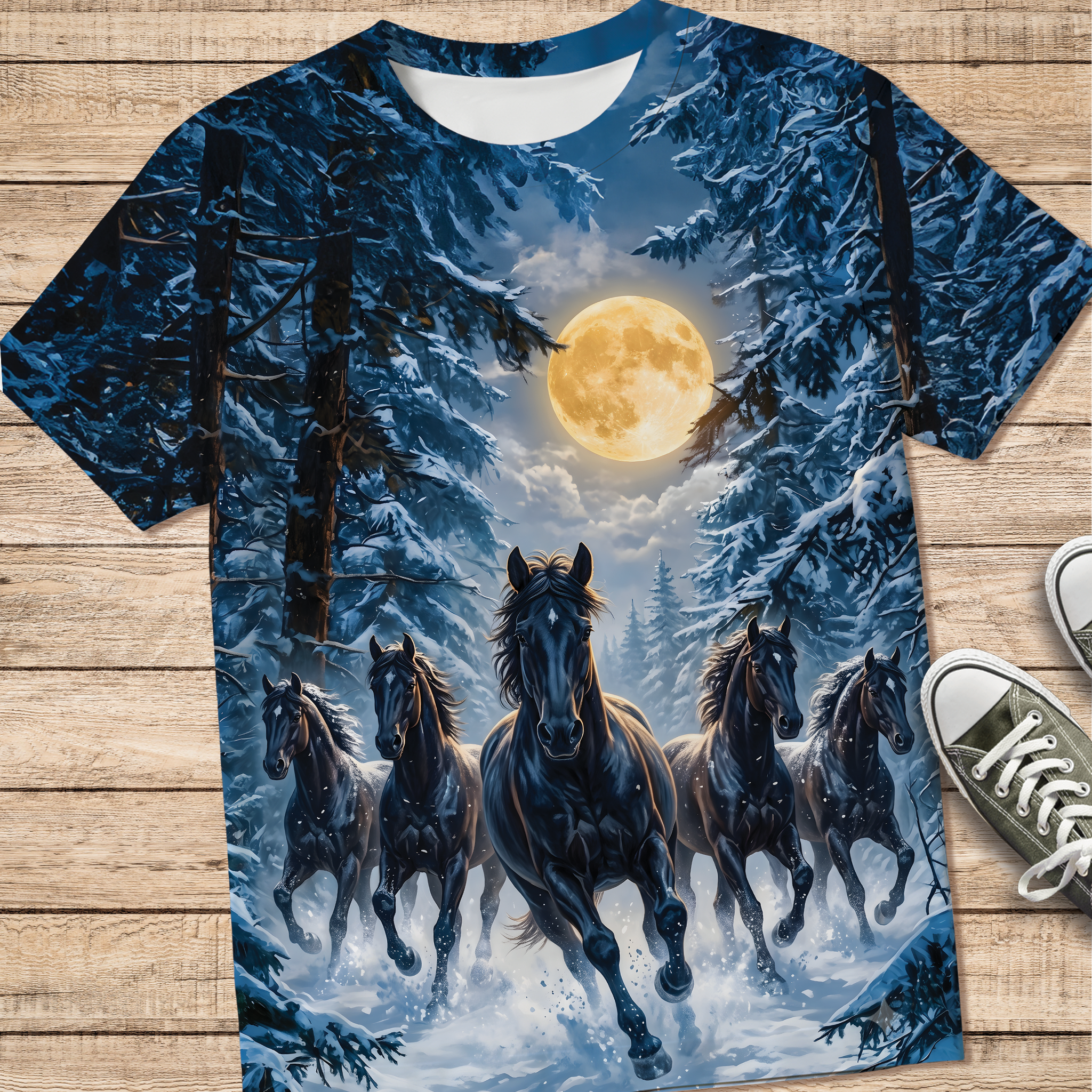 Wild Horse Running Under Moon All Over Print Shirt