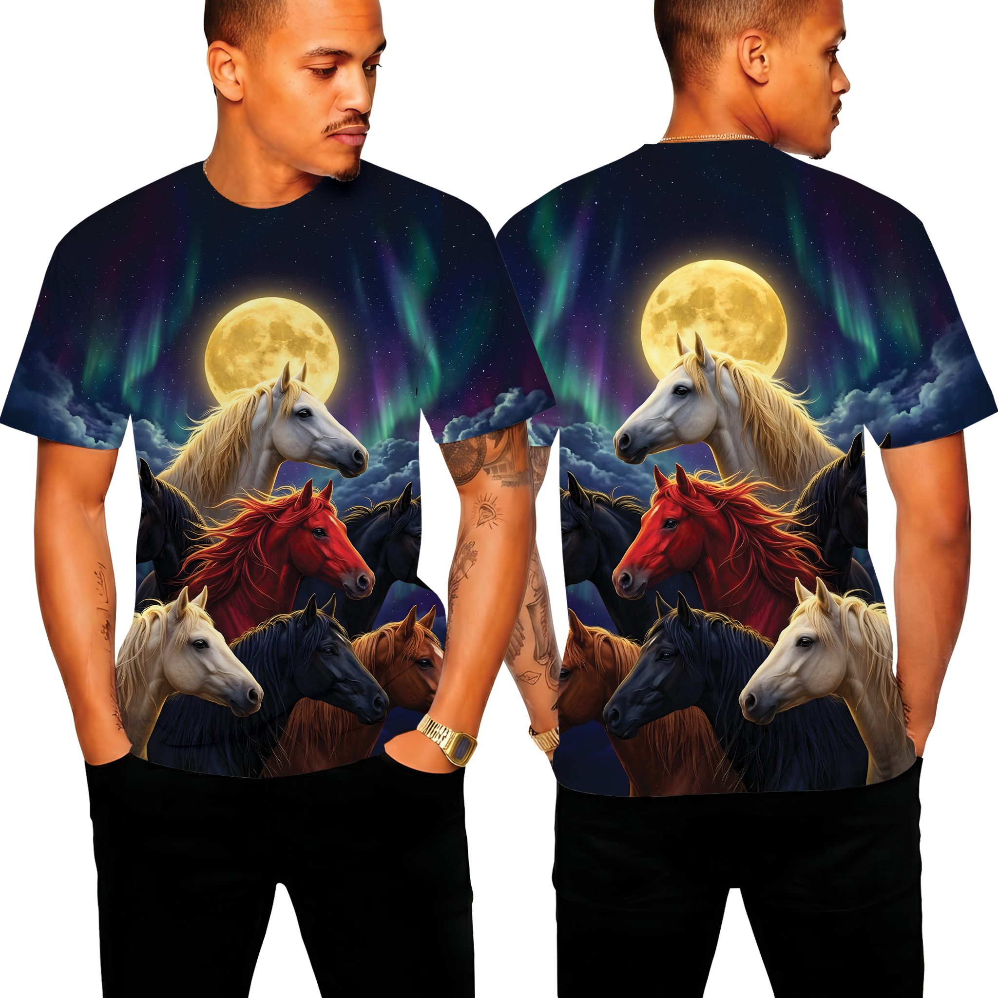 Wild Horse 3D Printed T-Shirt, Retro Horse and Moon Shirt