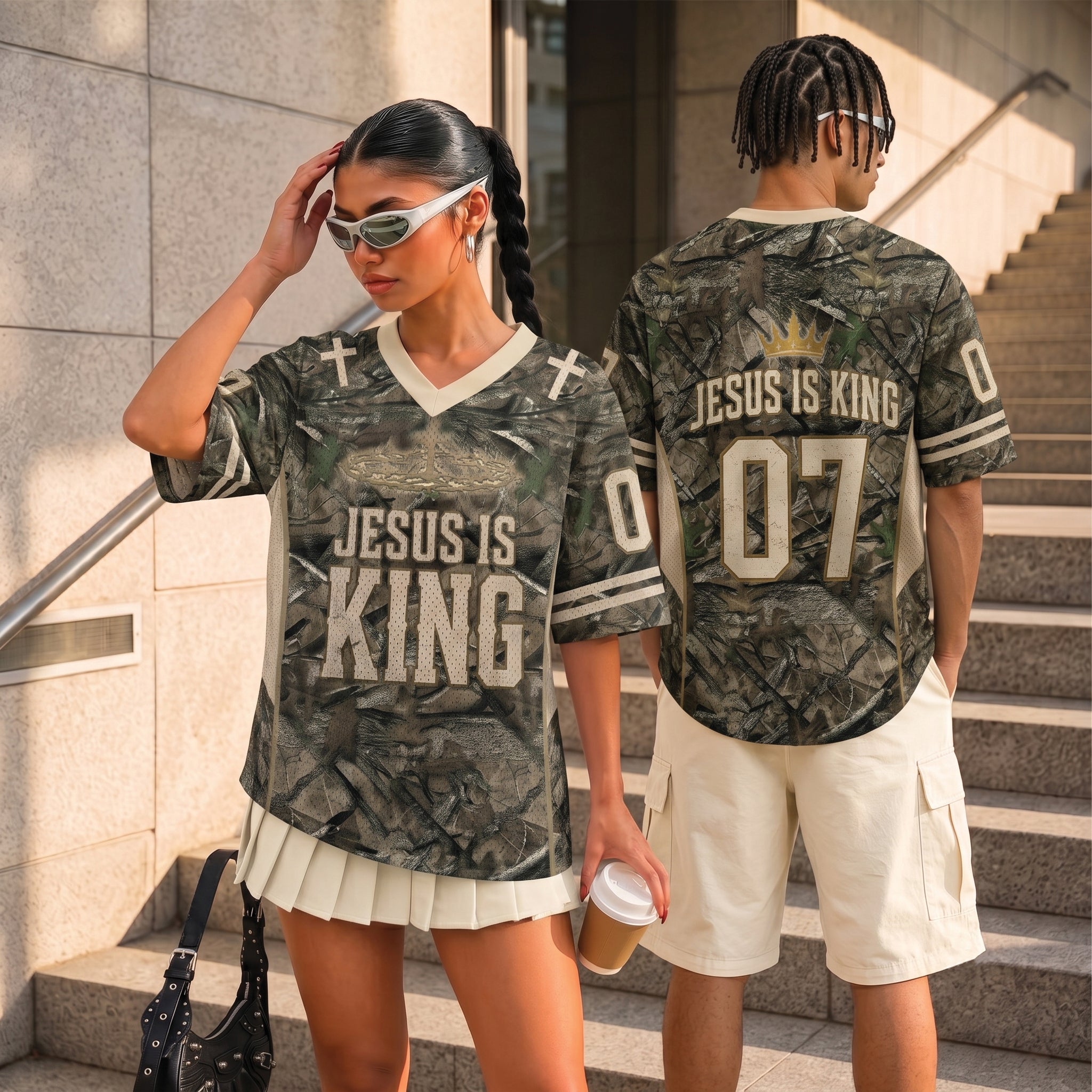 Jesus Is King Christian Football Jersey, Camo Faith Jersey
