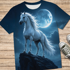 Moonlight White Horse 3D Printed T-Shirt