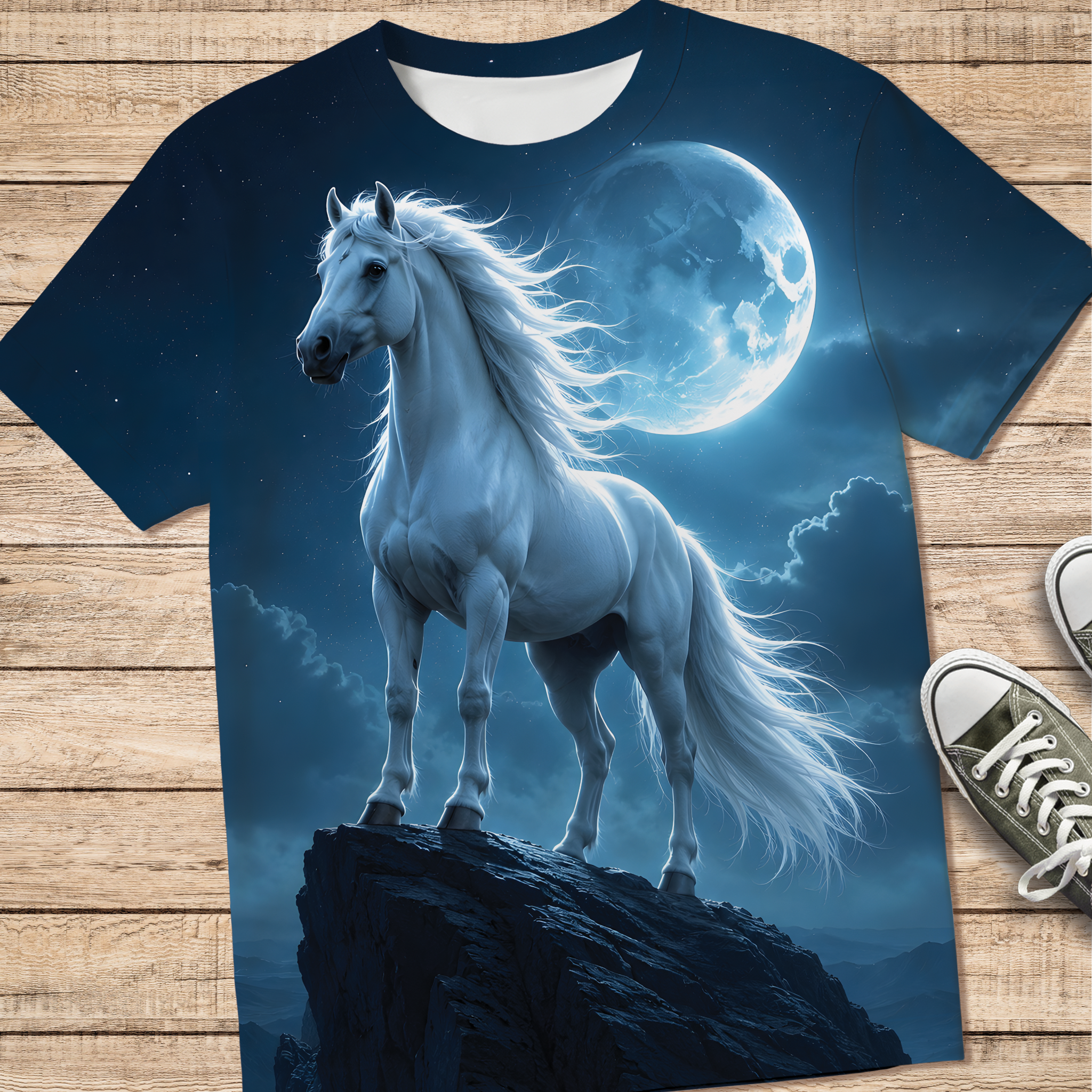 Moonlight White Horse 3D Printed T-Shirt