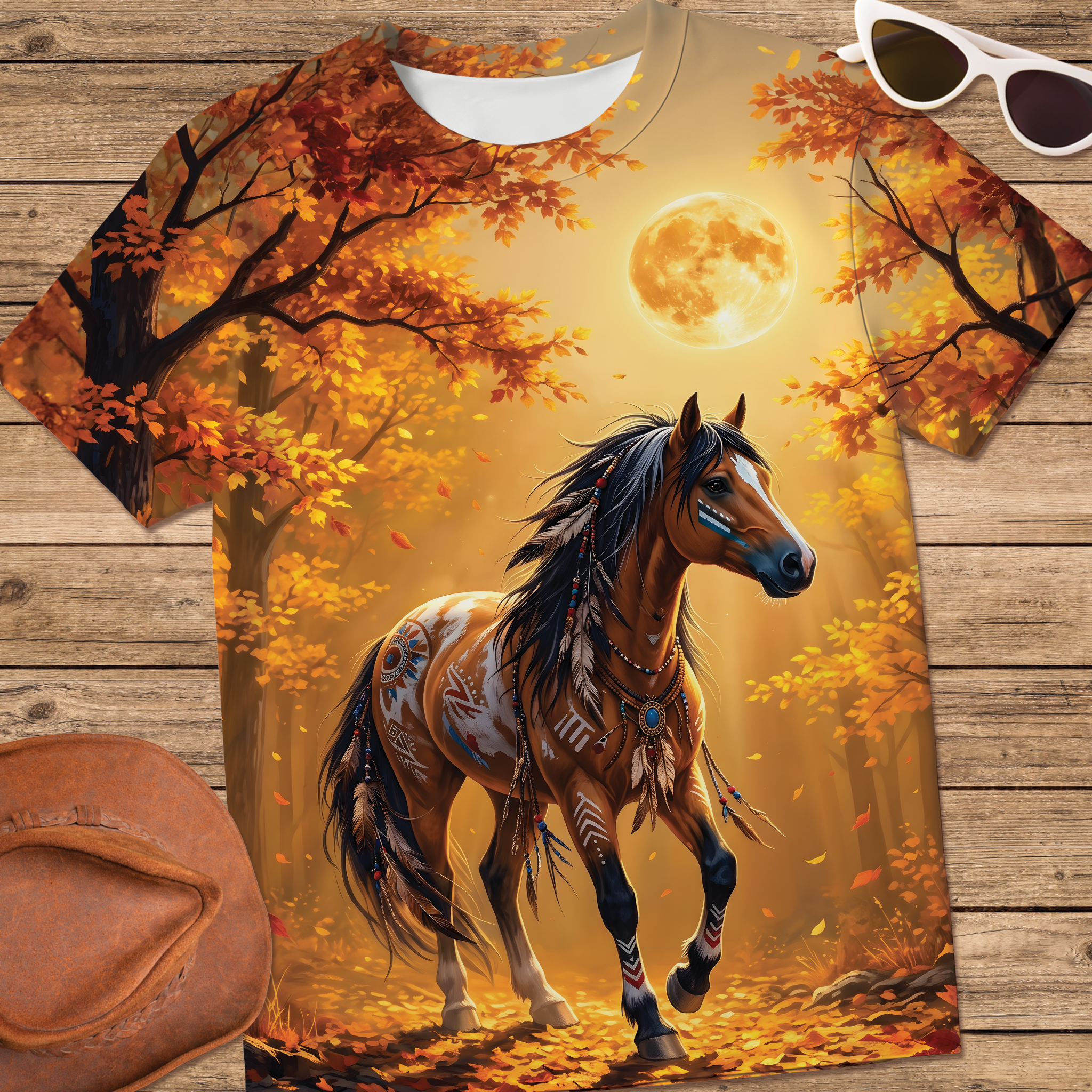Tribal Horse in Golden Autumn Woods All Over Print Shirt