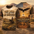 The Lord Is My Shepherd Christian All Over Print Shirt, Psalm 23 Cowboy Veteran Shirt