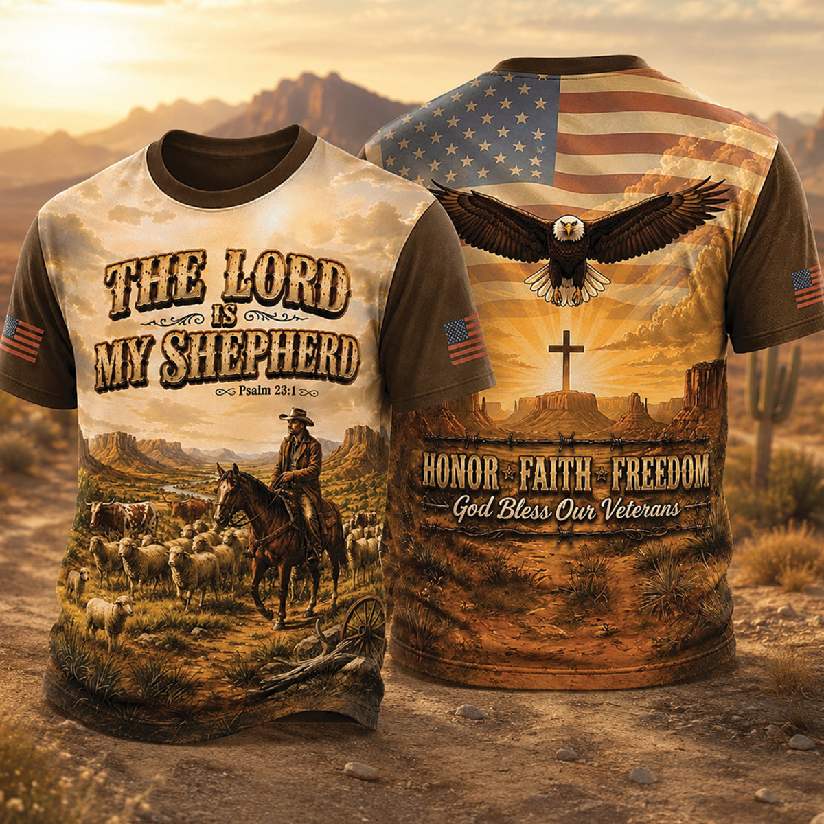 The Lord Is My Shepherd Christian All Over Print Shirt, Psalm 23 Cowboy Veteran Shirt