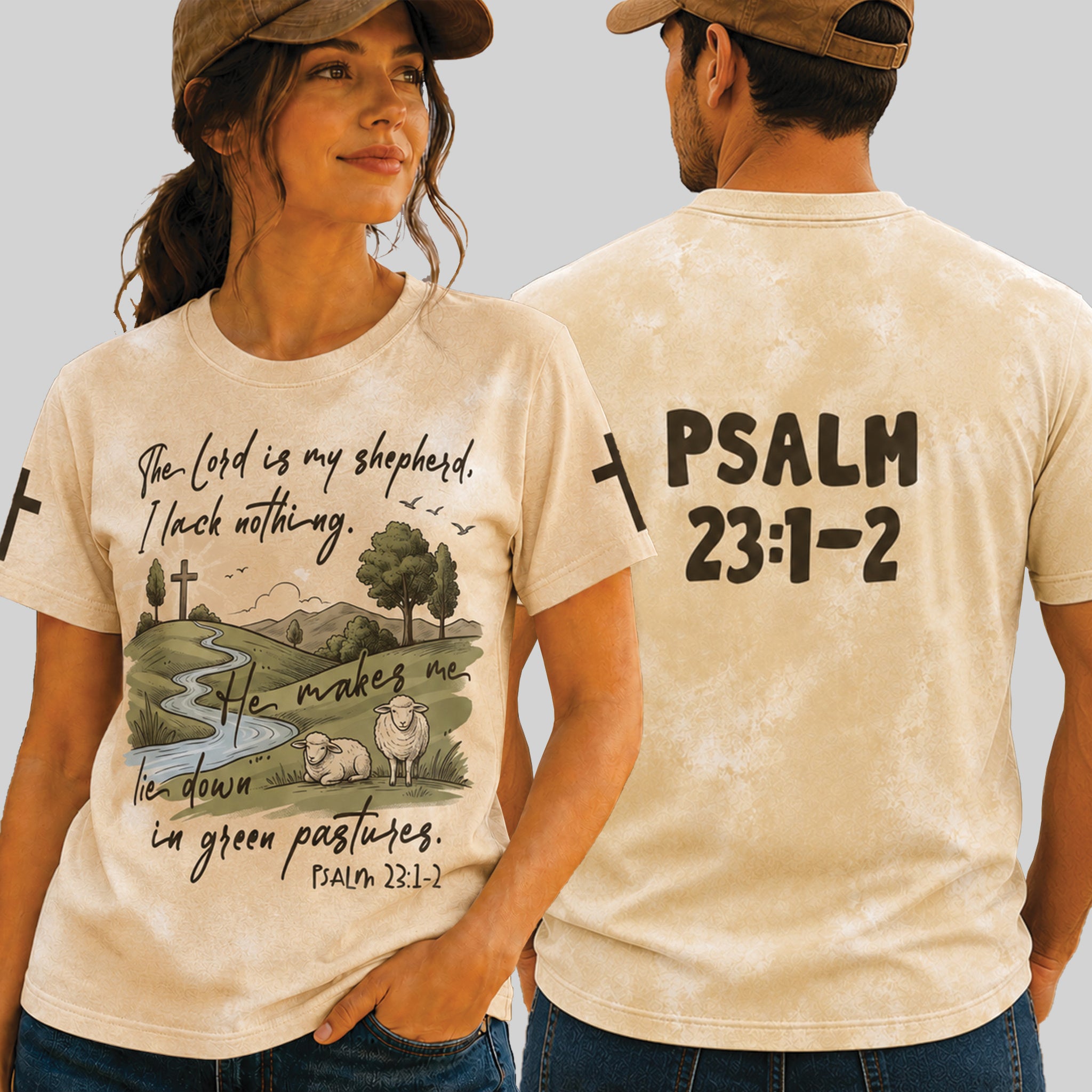 Psalm 23:1-2 Christian All Over Print Shirt, The Lord Is My Shepherd Bible Verse Shirt