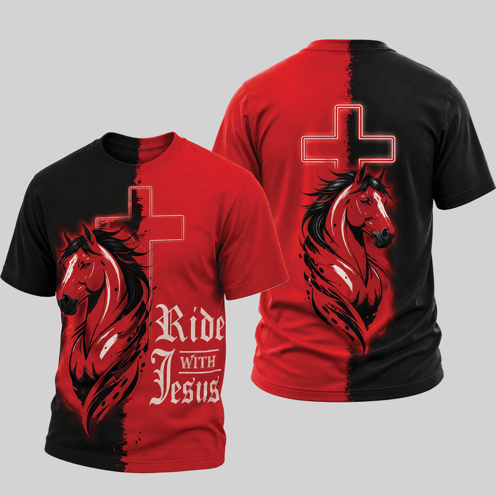 Ride With Jesus All Over Print Shirt, Christian T-Shirt