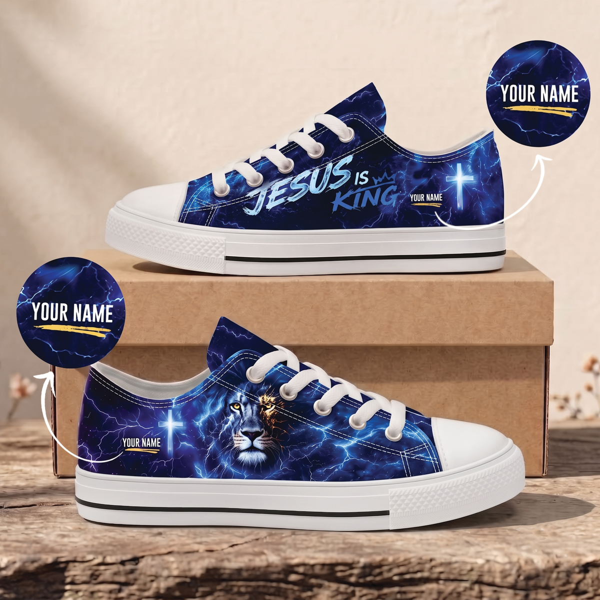 Personalized Jesus Is King Lion of Judah Canvas Sneakers