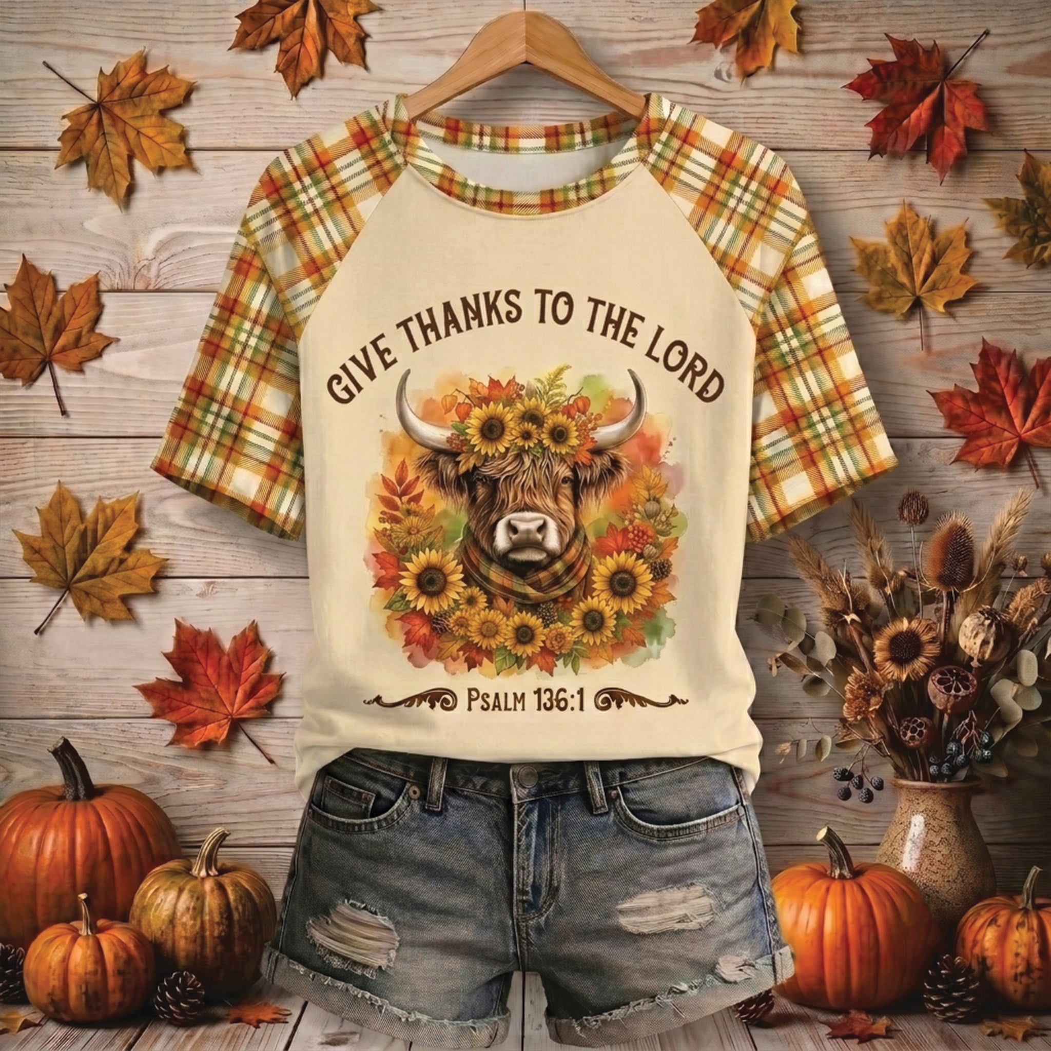 Give Thanks to the Lord All Over Print Shirt, Highland Cow Christian Shirt