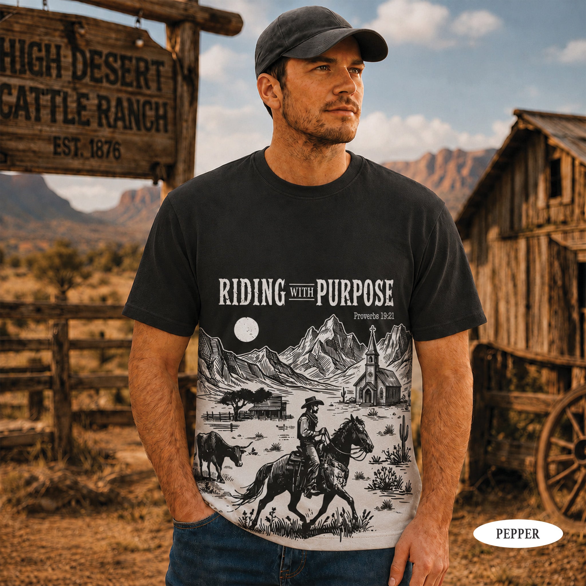 Riding With Purpose Christian All Over Print Shirt, Proverbs 19:21 Cowboy Horse Shirt