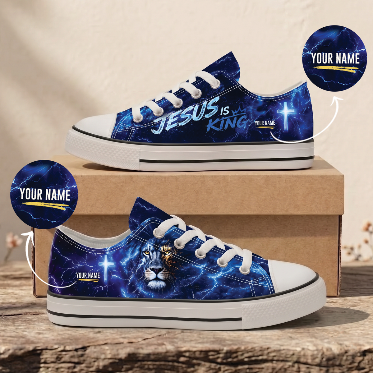 Personalized Jesus Is King Lion of Judah Canvas Sneakers