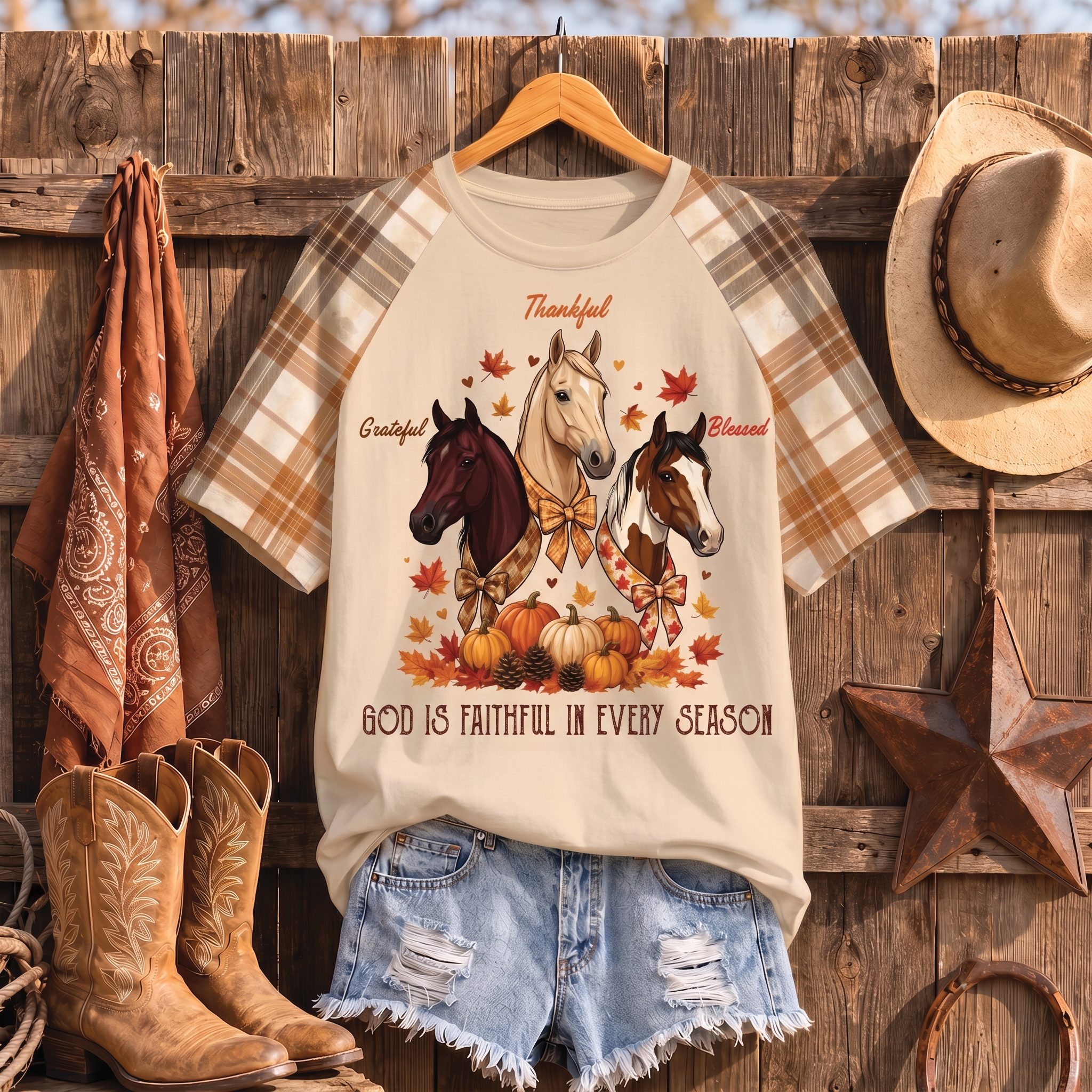 God Is Faithful In Every Season All Over Print Shirt, Thanksgiving Horse Shirt